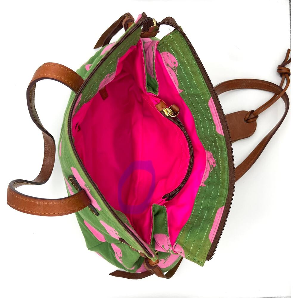 Vintage Dooney & Bourke Samantha Duck Canvas Tote Bag Green Pink Preppy Y2K READ - Picture 13 of 16